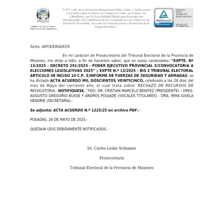 El Tribunal Electoral rechazó todos los pedidos para que voten los policías